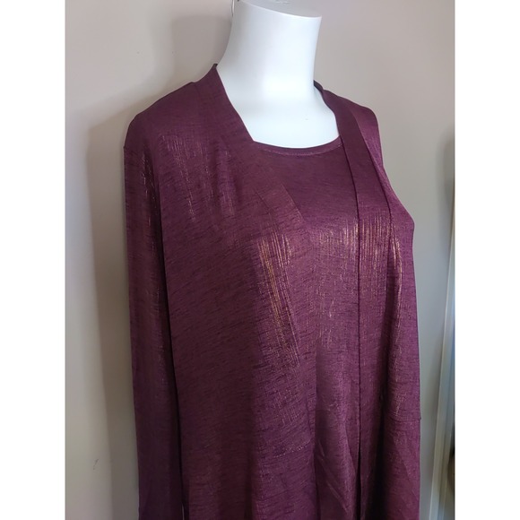 susan graver Wine Foil Liquid Knit Cardigan Camisole 2 Piece Set Size 3X - Picture 2 of 8